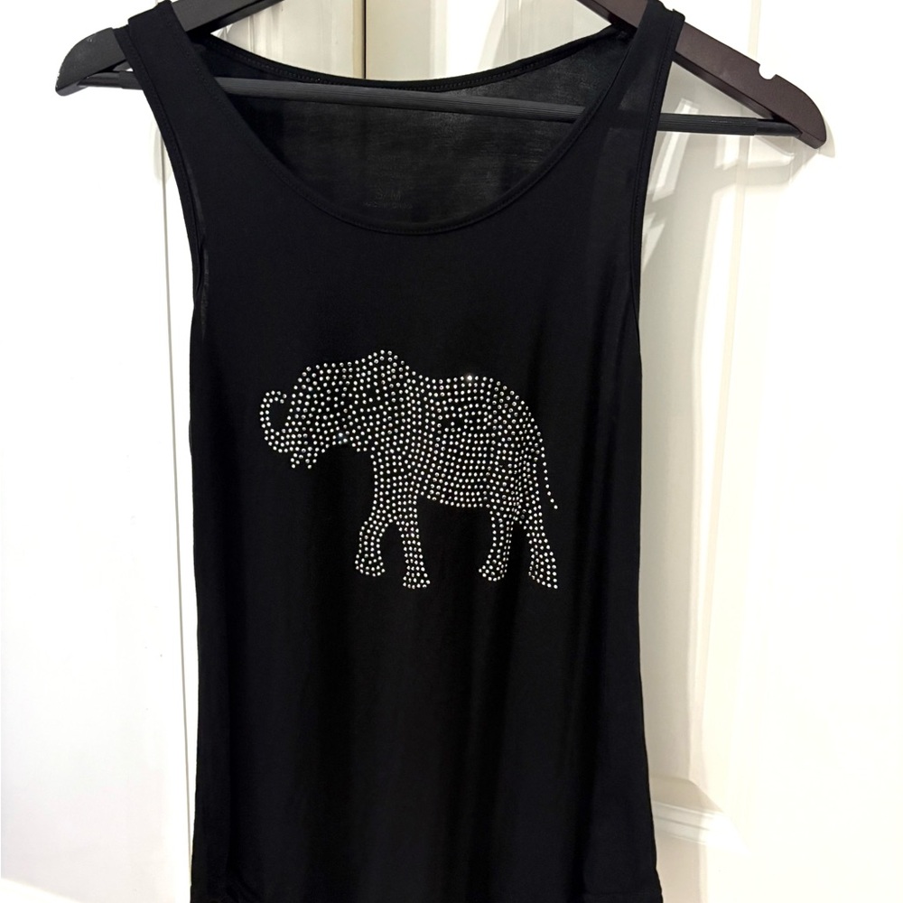 Black Elephant Rhinestone Tank Top